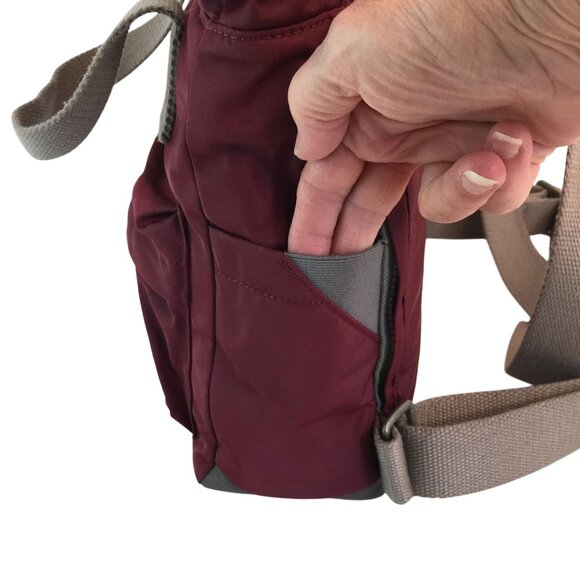 Roka London Bag Company Maroon Backpack Rucksack Gray Straps Medium Roll Top - Picture 7 of 16